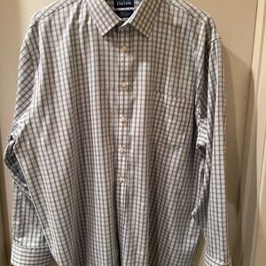 Stafford Men's White and Blue Checkered Shirt 18/18-1/2 34-35